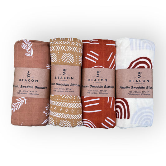 Muslin Bamboo Swaddle Blankets-Blankets-Beacon London-4 Pack-Beacon London